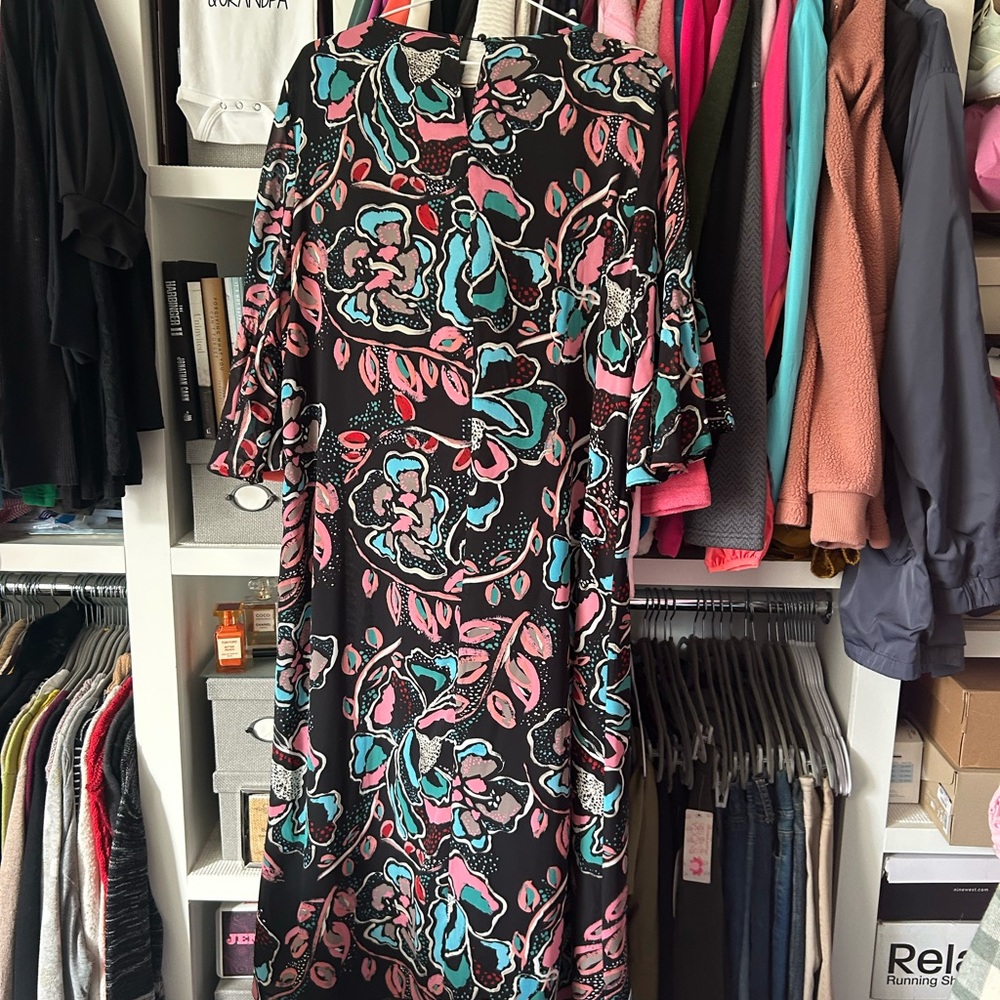 SHEIN Pink and Blue Wrap Sundress with Flutter Sleeves